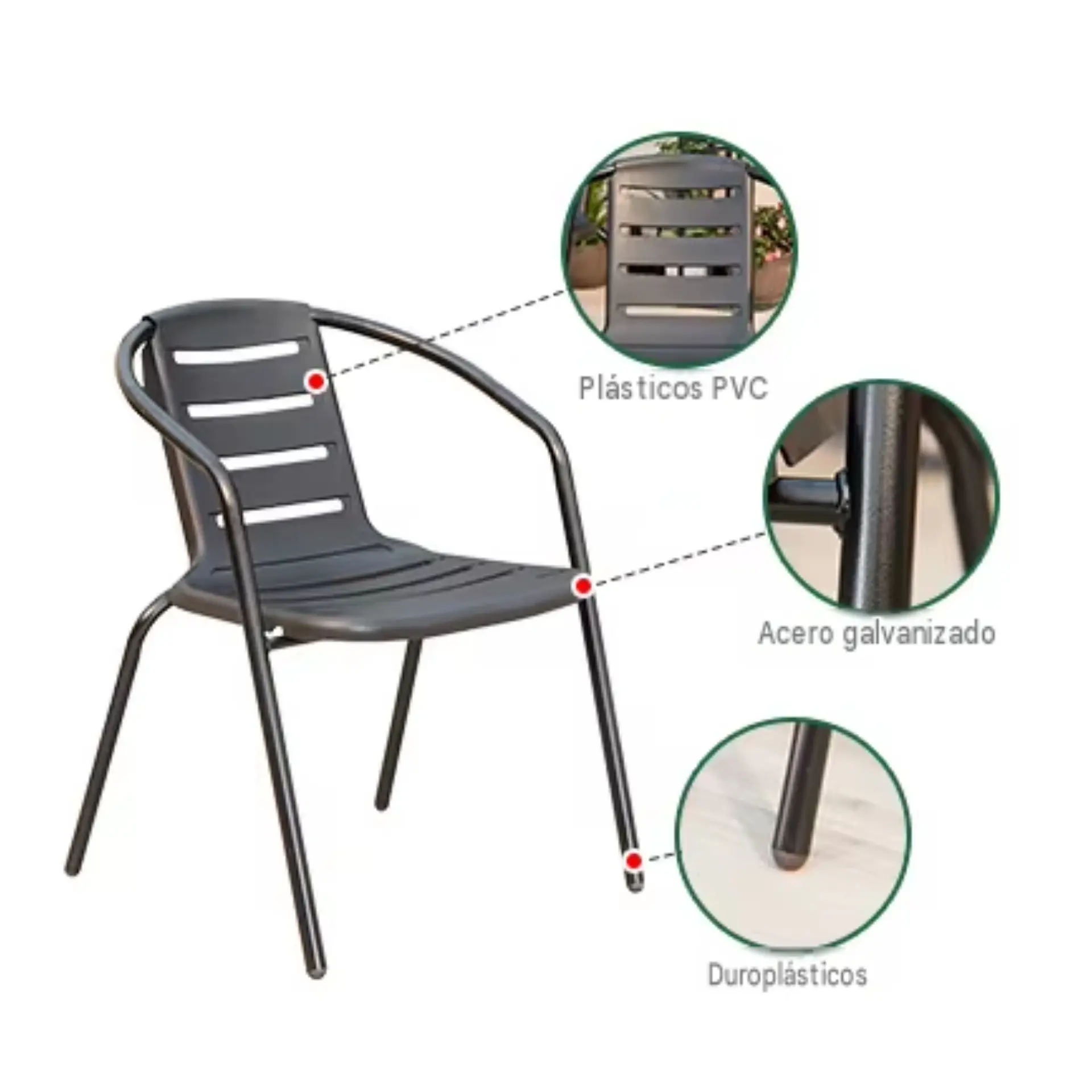 Set 2 Sillas Terraza Con Brazos Jardin Exterior Patio Cafe 5