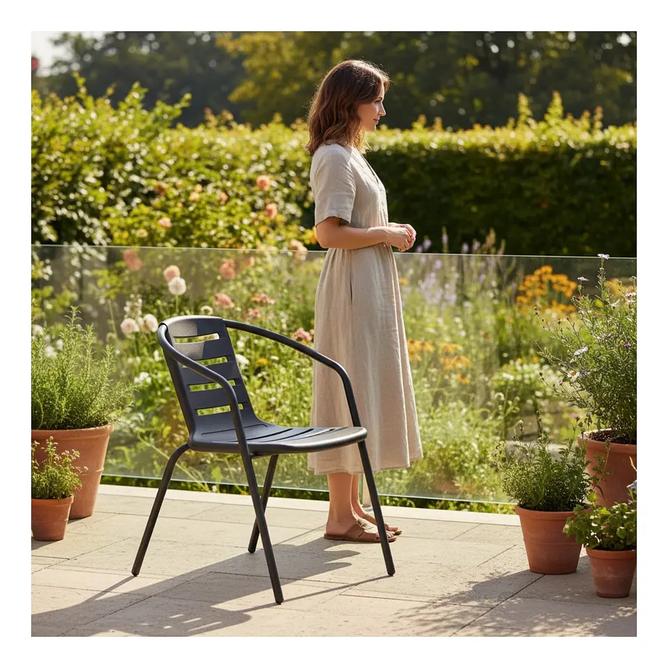 Set 2 Sillas Terraza Con Brazos Jardin Exterior Patio Cafe 6