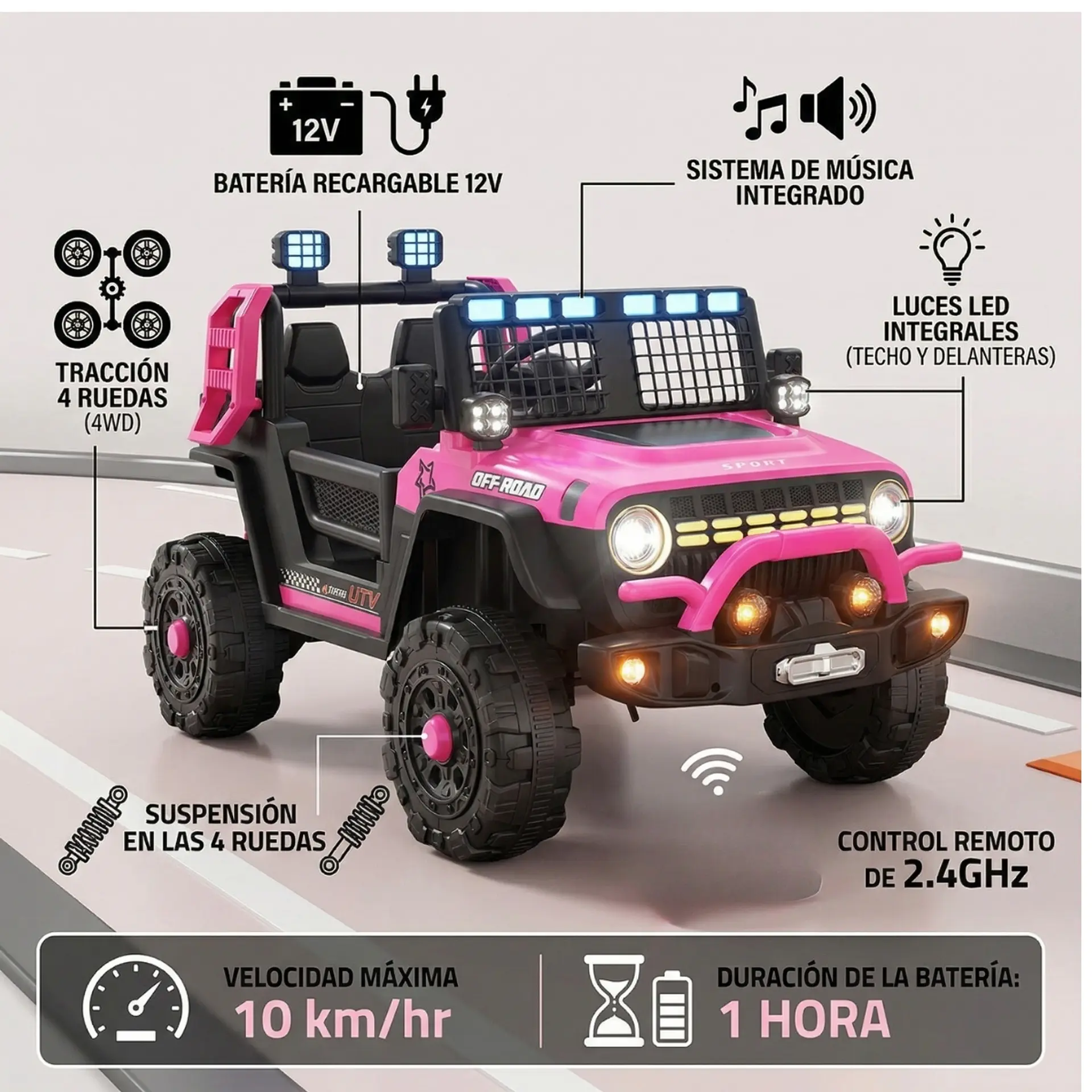 Auto Batería Jeep Eléctrico Infantil 12V Control Blaze Rosa  7