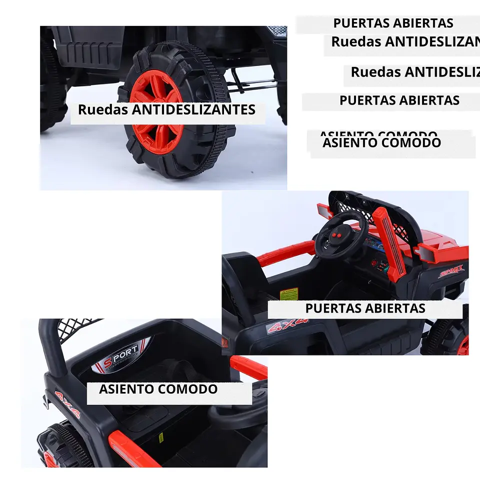 Auto Batería Jeep Eléctrico Infantil 12V Control Trail Rojo  7