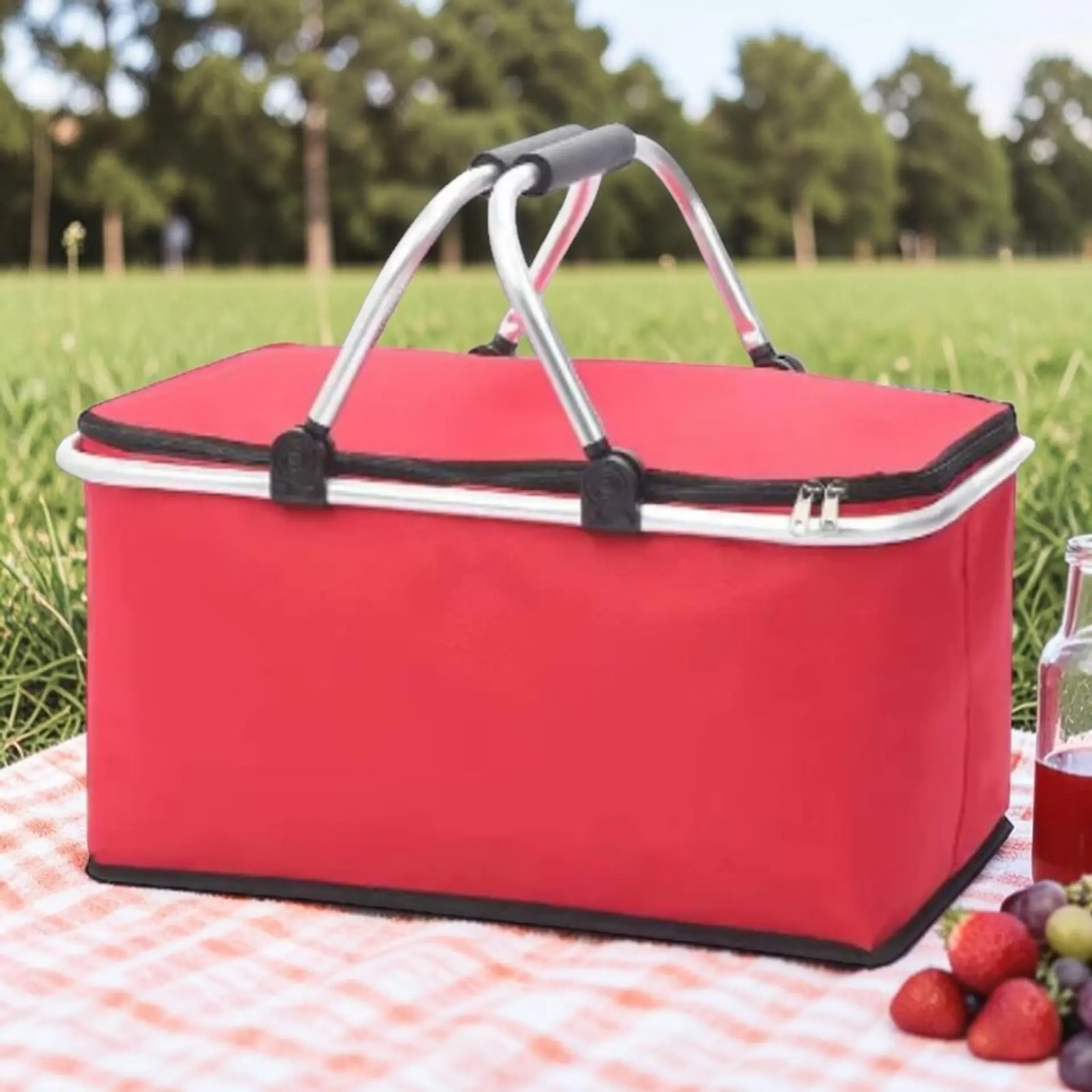 Bolso Termico Plegable Rojo Cooler Canasta Picnic 1