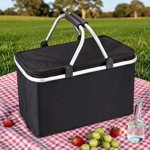 Bolso Termico Plegable Negro Cooler Canasta Picnic