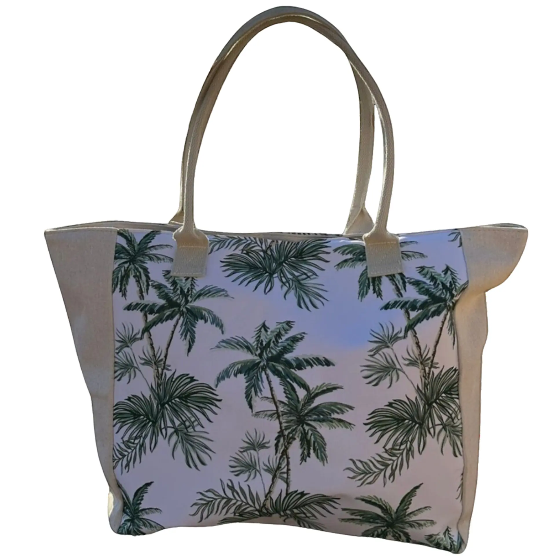 Bolso Playa Lona Algodon Palmeras Con Cierre Fuelle Grande 6