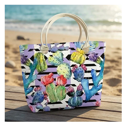 Bolso Playa Lona Algodon Coral Con Cierre Fuelle Grande