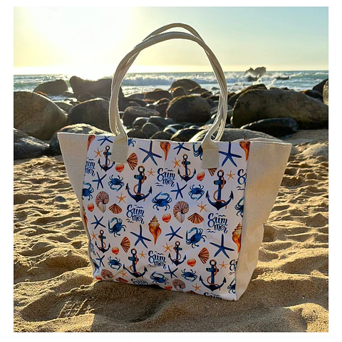 Bolso Playa Lona Algodon Anclas Con Cierre Fuelle Grande