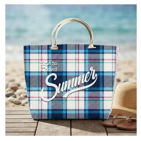 Bolso Playa Lona Algodon Summer Con Cierre Fuelle Grande