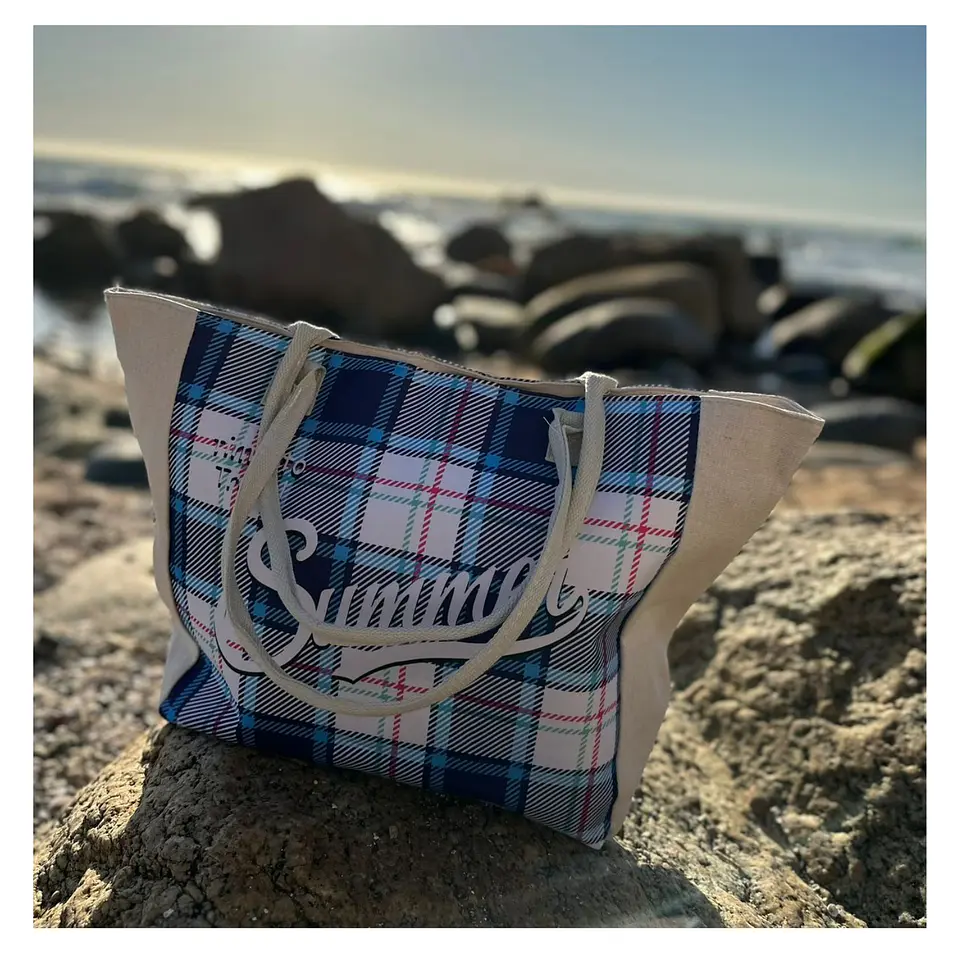 Bolso Playa Lona Algodon Summer Con Cierre Fuelle Grande 3
