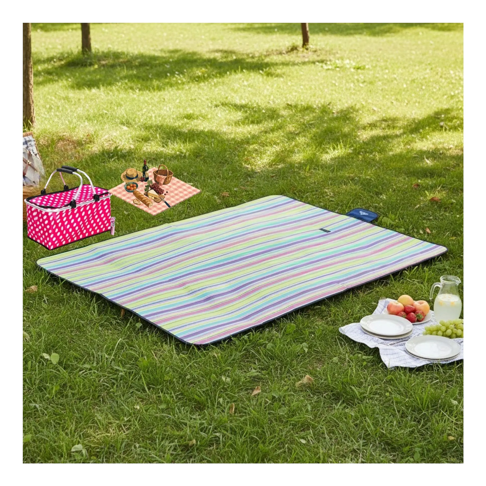 Manta Picnic Impermeable 150 x 180 Lineas Turquesa 2