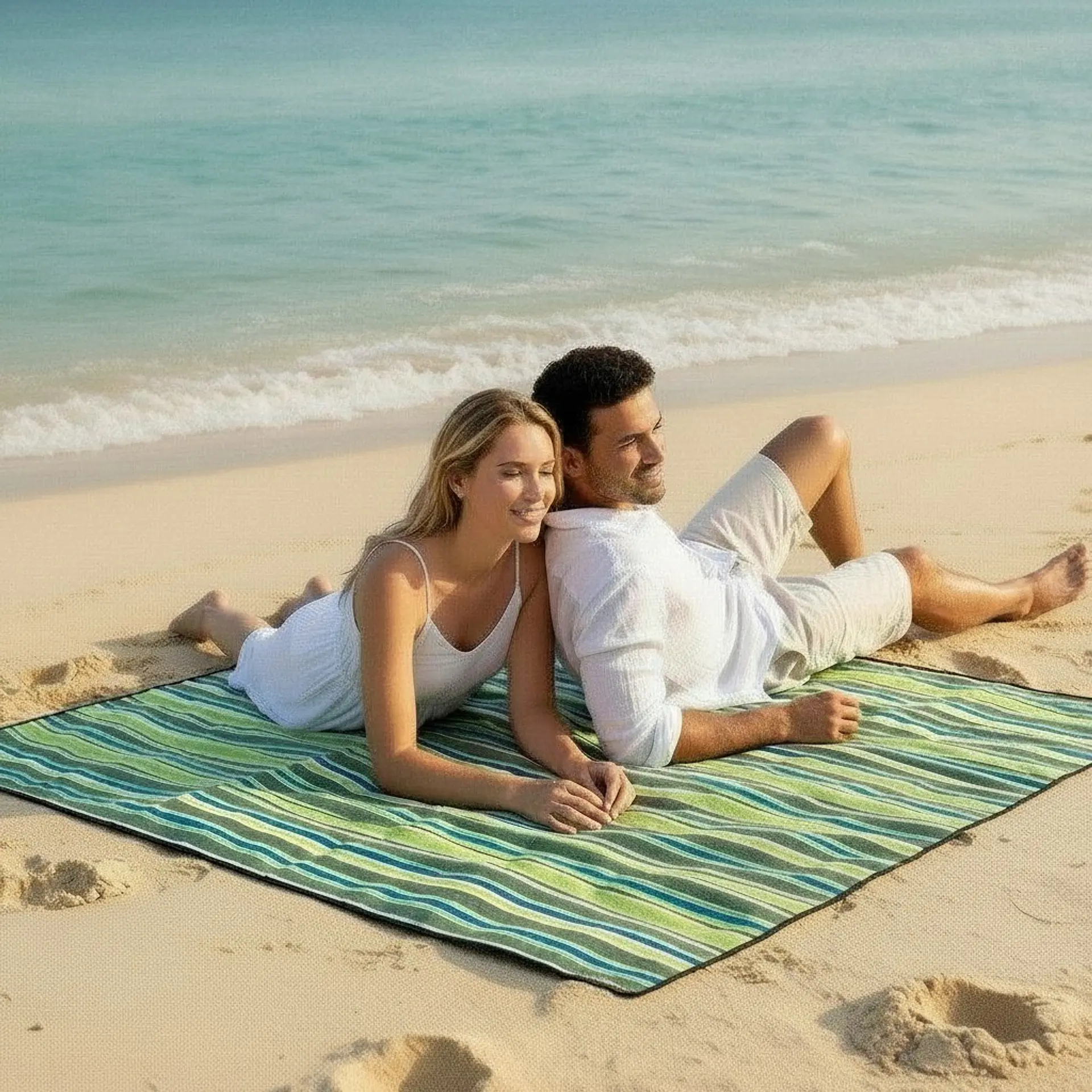 Manta de Picnic Impermeable 150 x 180 Rayas Verde 6