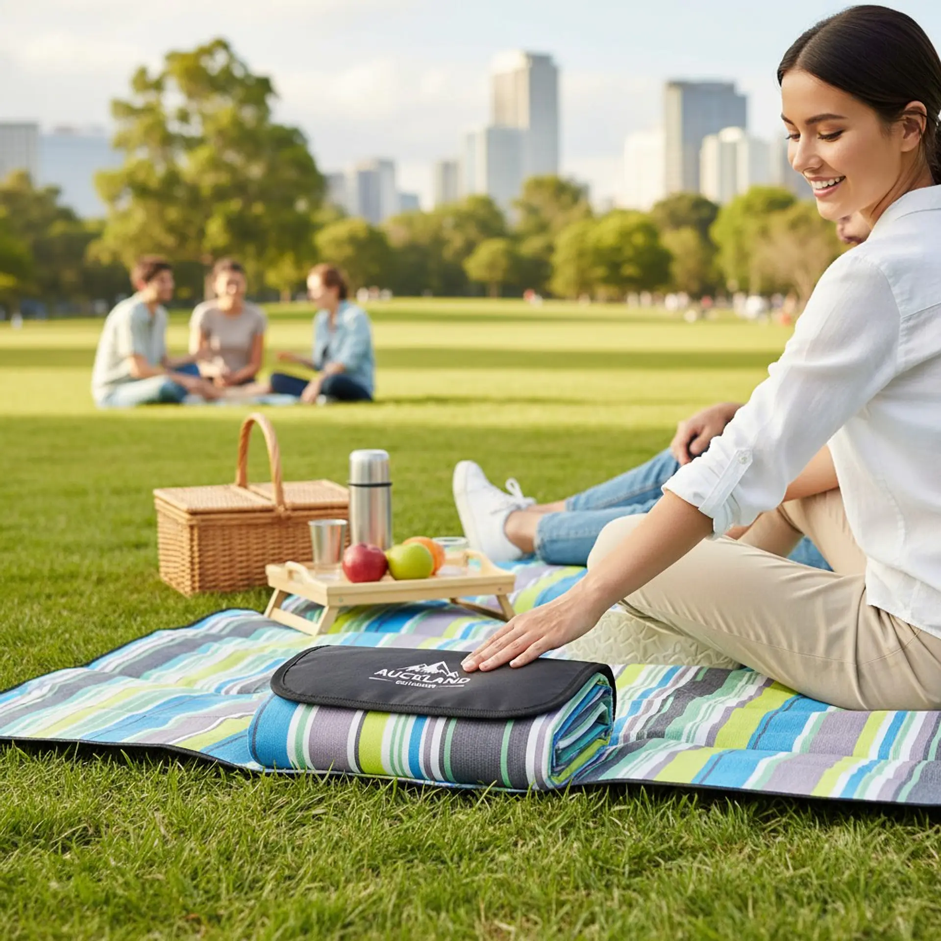 Manta De Picnic Impermeable 150 X 180 Rayas Azules 4