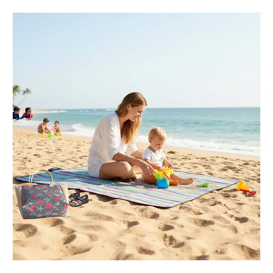 Manta Picnic Impermeable Hojas Verdes 150 x 180 cm 6