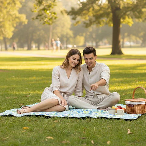 Manta de Picnic Impermeable 150 x 180 Flores Azules