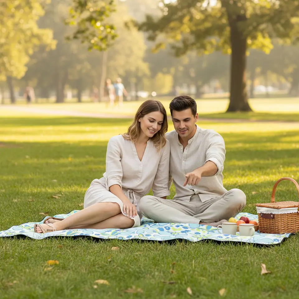 Manta de Picnic Impermeable 150 x 180 Flores Azules 2