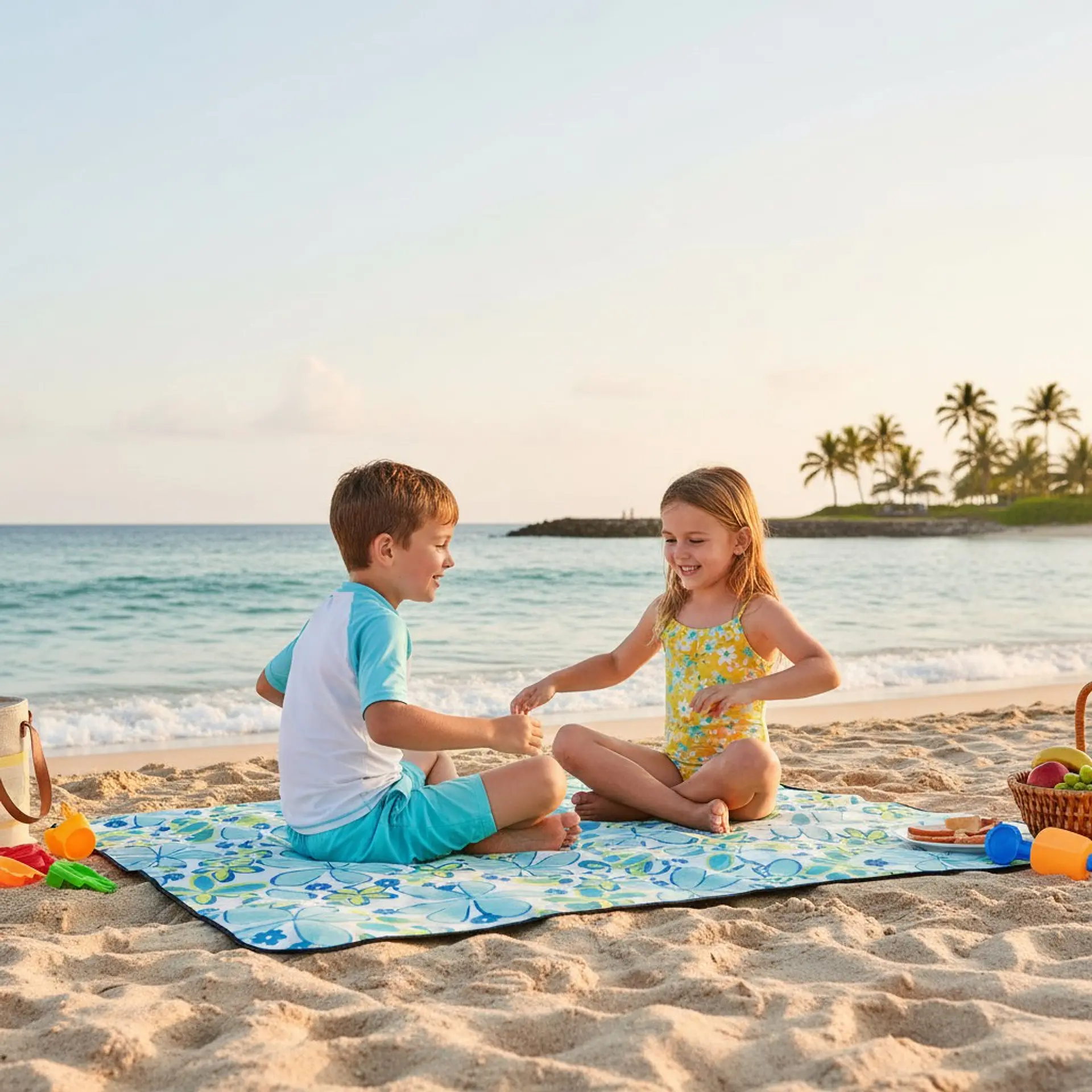 Manta de Picnic Impermeable 150 x 180 Flores Azules 6