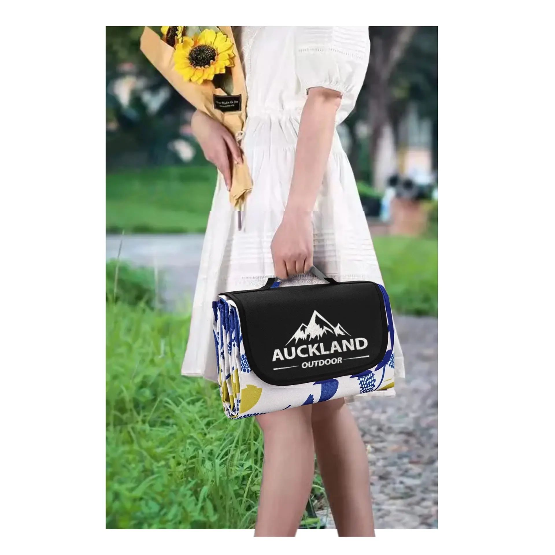 Manta de Picnic Impermeable 150 x 180 Hojas Azules 2