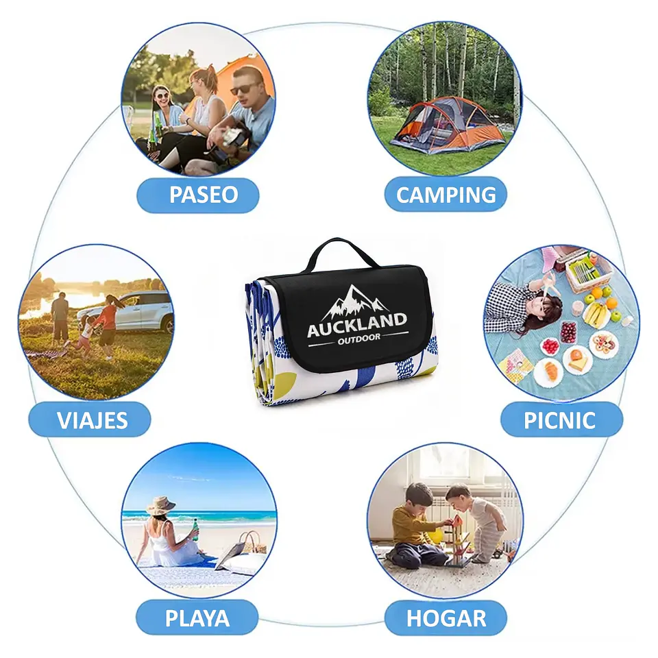 Manta de Picnic Impermeable 150 x 180 Hojas Azules 5