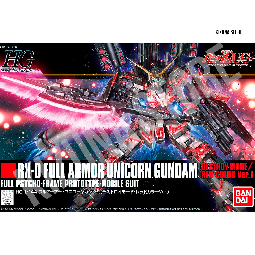 HG Full Armor Unicorn Gundam (Destroy Mode - Frame Red/Rojo) 1