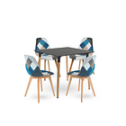 Comedor mesa cuadrada negra 80cm + 4 sillas Patchwork wood Celeste 1