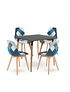 Comedor mesa cuadrada negra 80cm + 4 sillas Patchwork wood Celeste