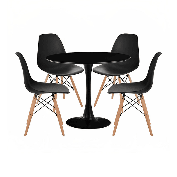 Comedor Mesa Tulip Negra - 4 Sillas Eames Negras 1