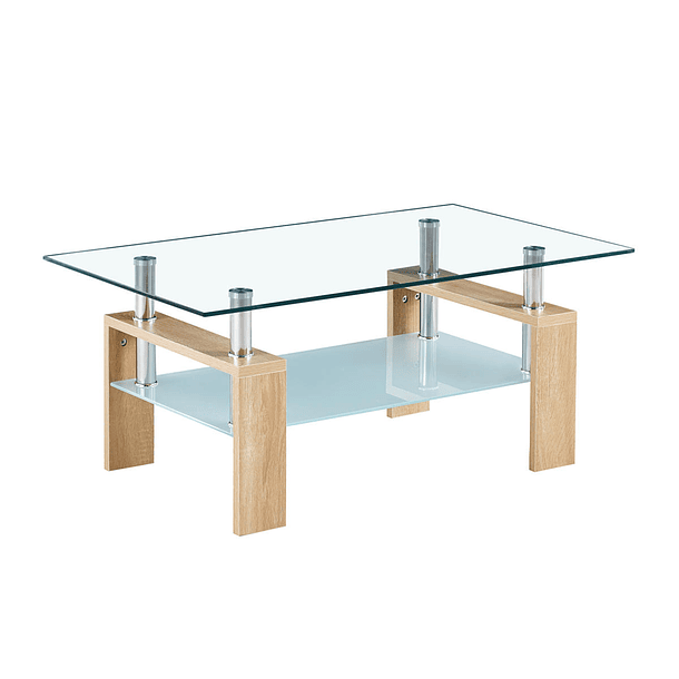 Mesa de centro para living rectangular de vidrio y madera 1