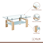 Mesa de centro para living rectangular de vidrio y madera 4