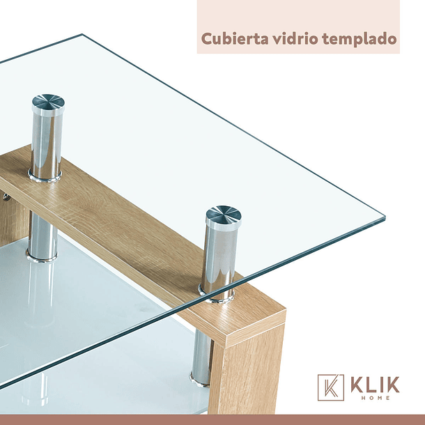 Mesa de centro para living rectangular de vidrio y madera 6