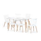 Comedor Mesa Rectangular vidrio 120x80 + 6 sillas Windsor blanca 1