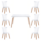 Comedor Mesa Rectangular blanca 120x80 + 6 sillas Windsor blanca 1