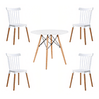 Comedor Mesa Redonda blanca 80cm + 4 sillas Windsor blanca 1
