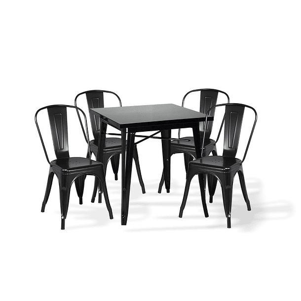 Comedor Mesa Tolix 80x80cm + 4 sillas Tolix Negras 1