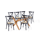 Comedor mesa de vidrio cross 140x90 + 6 sillas Crossback Madera Negras 1