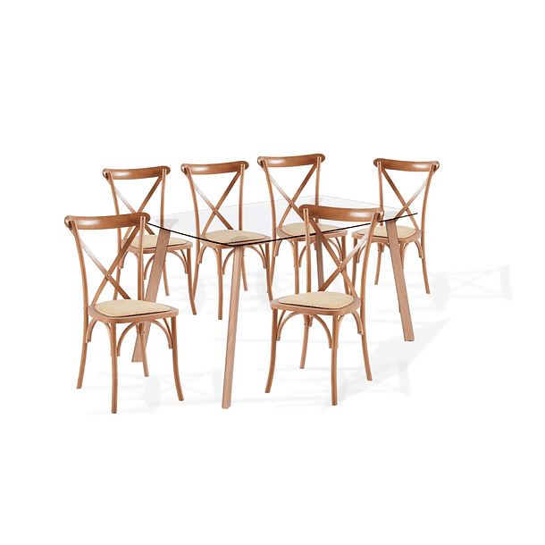 Comedor mesa de vidrio nórdica con sillas Crossback Madera 1