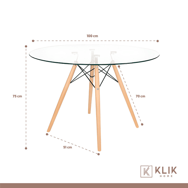 Comedor Mesa Eames Vidrio 100cm + 4 Sillas Eames Blancas 5