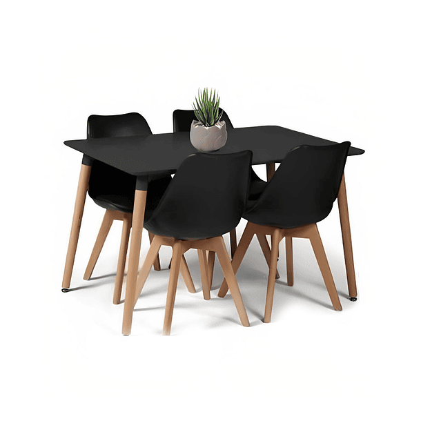 Comedor Mesa Rectangular Negra + 4 Sillas Tulip Negras 1