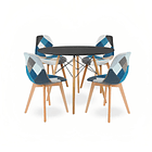 Comedor mesa redonda negra 100cm + 4 sillas Patchwork wood Celeste 1