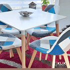 Comedor mesa cuadrada blanca 80cm + 4 sillas Patchwork wood Celeste 5