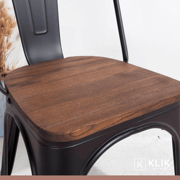 Pack de 4 sillas Tolix con asiento de madera - Negras 8