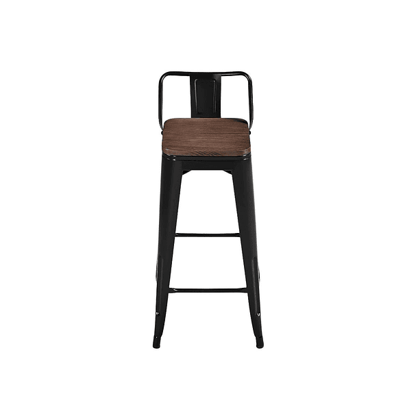 Taburete Tolix Negro Alto con Respaldo para bar o terraza - Asiento de madera 1