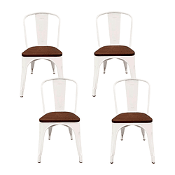 Pack de 4 sillas Tolix con asiento de madera - Blancas