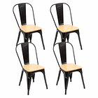 Pack de 4 sillas Tolix con asiento de madera Clara - Negras 1