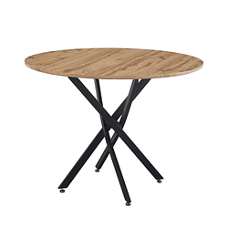 Mesa de comedor redonda 100cm color madera enrejada