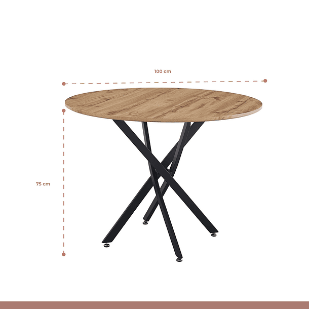 Mesa de comedor redonda 100cm color madera enrejada 4