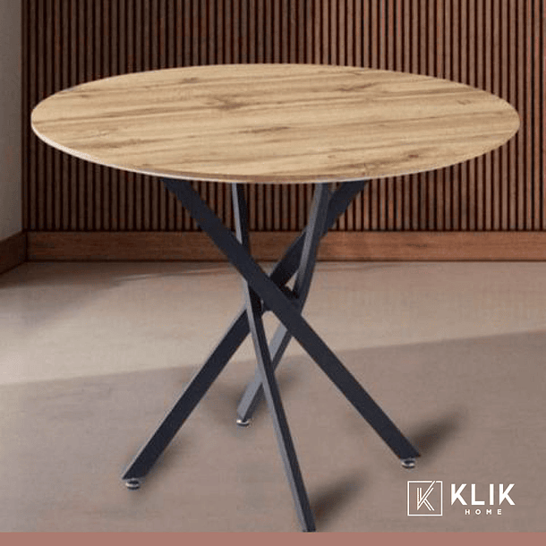 Mesa de comedor redonda 100cm color madera enrejada 8
