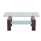 Mesa de centro para living rectangular de vidrio y madera oscura 1