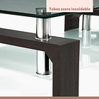 Mesa de centro para living rectangular de vidrio y madera oscura 6