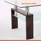 Mesa de centro para living rectangular de vidrio y madera oscura 7