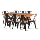 Mesa Color Madera y Metal Cross 180x90 + 8 sillas Tolix con asiento de madera - Negras 1