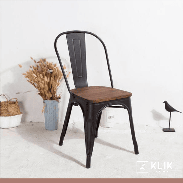 Mesa Color Madera y Metal Cross 180x90 + 8 sillas Tolix con asiento de madera - Negras 8