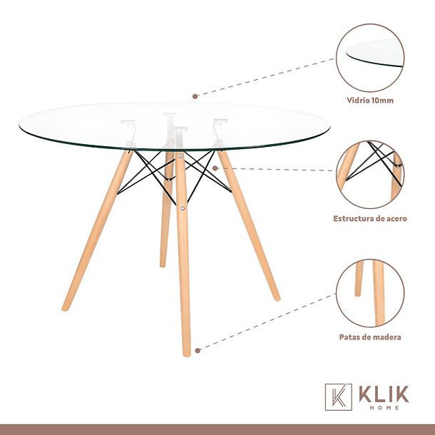 Mesa Eames 100cm redonda vidrio + 4 Sillas Dining Liana - Blancas 4